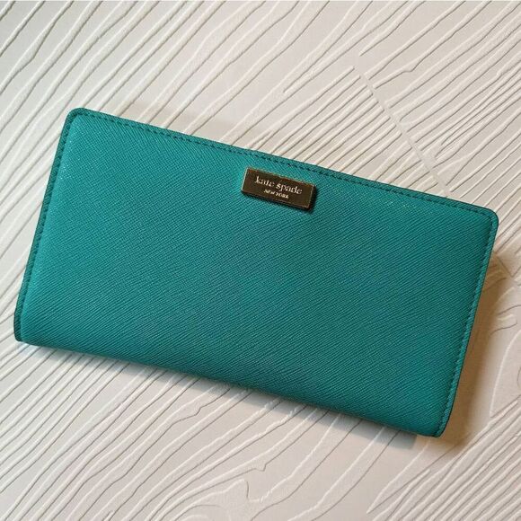Kate Spade Turquoise Leather Bifold Slim Wallet - Picture 1 of 7